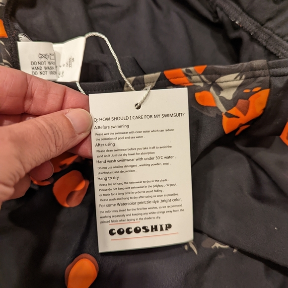 Black and Orange Floral Swimsuit - Picture 4 of 9